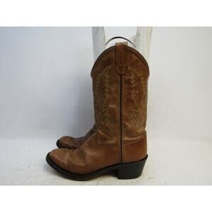 Old West Youth Size 5.5 D Brown Leather Cowboy Western Boots